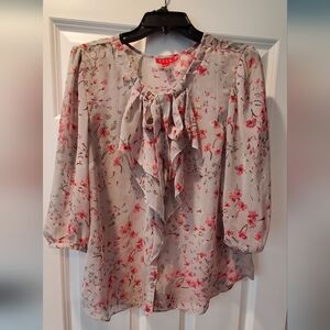 Floral Blouse with Pink and Gray Pattern